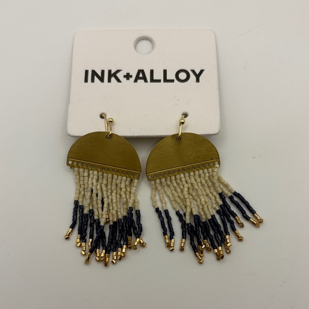 Ink + Alloy Gold and Black Beaded Earrings